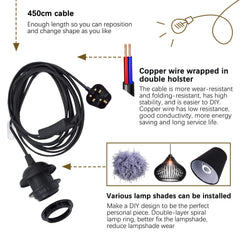 Cable with lamp holder and features highlighted on a white background