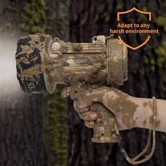 Camouflage device held by a hand with a forest background, featuring the brand 'V Sight'.