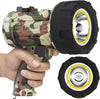 Camouflage flashlight held by a hand with additional flashlight shown separately on a white background