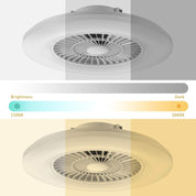 Ceiling fan with brightness and color temperature indicators on a white background