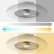 Ceiling fan with brightness and color temperature options displayed.