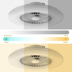 Ceiling fan with brightness and color temperature options displayed.