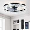 Ceiling fan with crystal accents and remote control in a room setting