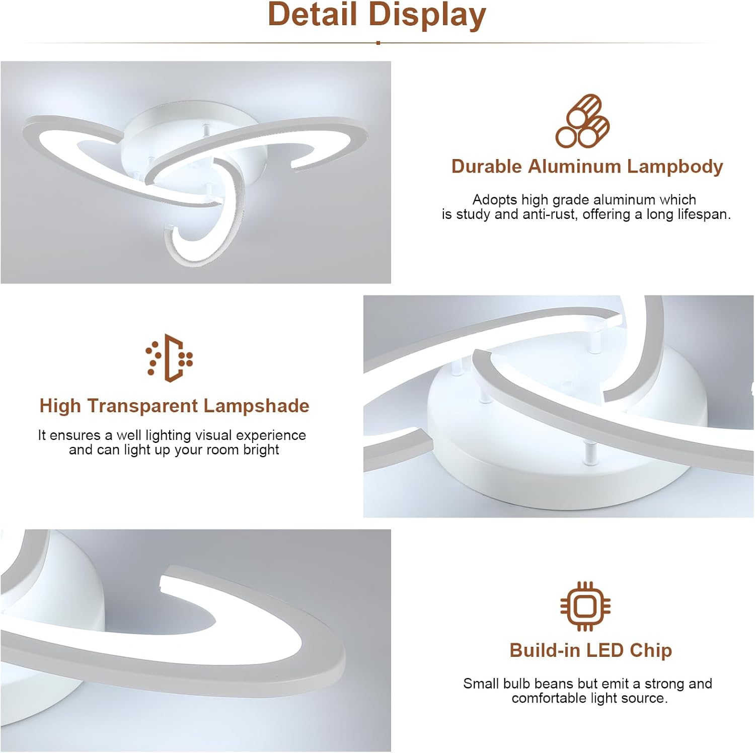 Ceiling light fixture with features highlighted on a white background