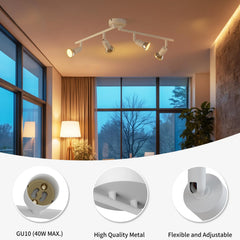 Ceiling light fixture in a room with large windows, showing its features and specifications.