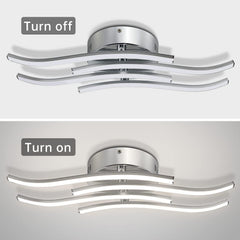 Ceiling light fixture showing 'Turn off' and 'Turn on' states with LED lights illuminated.