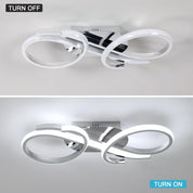 Ceiling light fixture shown in 'Turn Off' and 'Turn On' states on a gray background.