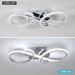 Ceiling light fixture shown in 'Turn Off' and 'Turn On' states on a gray background.