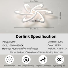 Ceiling light fixture with Dorlink specifications on a gray background