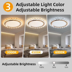 Ceiling light fixture with adjustable light color and brightness in a bedroom setting.