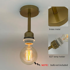 Ceiling light fixture with brass metal design and E27 lamp holder on a neutral background.