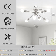 Ceiling light fixture with dimensions and installation details on a white background