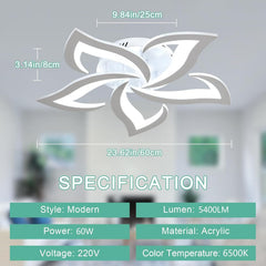 Ceiling light fixture with dimensions and specifications displayed