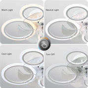 Ceiling light fixture with selectable warm, neutral, and cool light options.