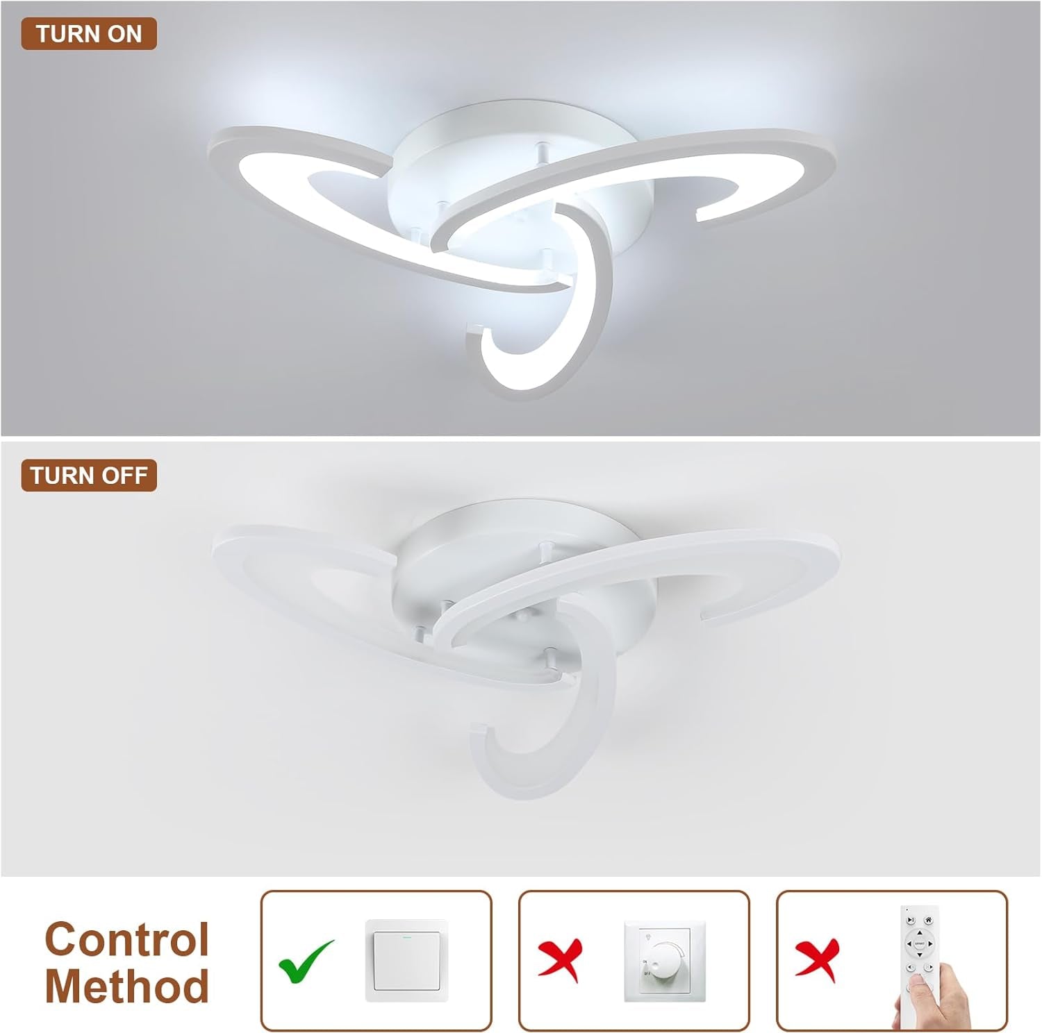 Ceiling light fixture with switch control method illustration on a gray background