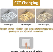Ceiling light fixture with three color temperature options and a switch illustration.