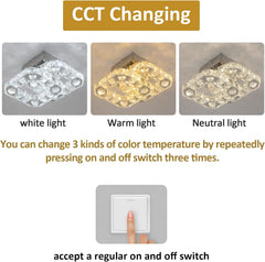Ceiling light fixture with three color temperature options and a switch illustration.
