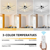 Ceiling light fixture with three color temperature options displayed on a split-screen.