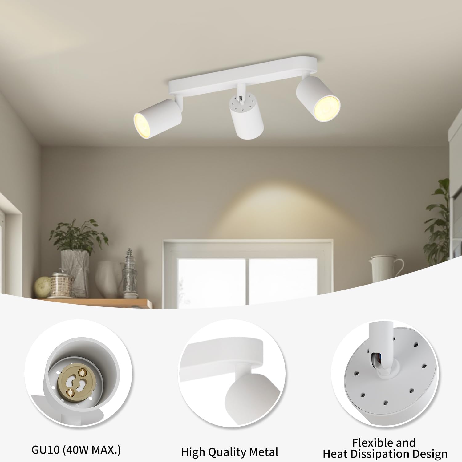 White GU10 Circular Ceiling Spotlight – 3 Way Adjustable Ceiling Light ...