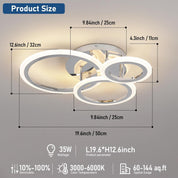 Ceiling light fixture with dimensions and specifications on a gray background