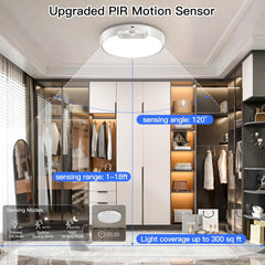 Ceiling light with motion sensor features in a modern closet setting