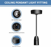 Ceiling pendant light fitting with E27 standard base, mounting and wiring surfaces, and smooth surface details.