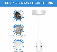 Ceiling pendant light fitting with E27 standard base, mounting and wiring surfaces