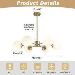 Chandelier with measurement details on a white background