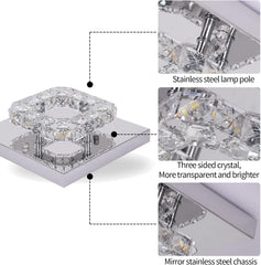 Close-up of a crystal light fixture with labeled parts on a white background