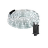 Coiled LED light strip with plug on a white background