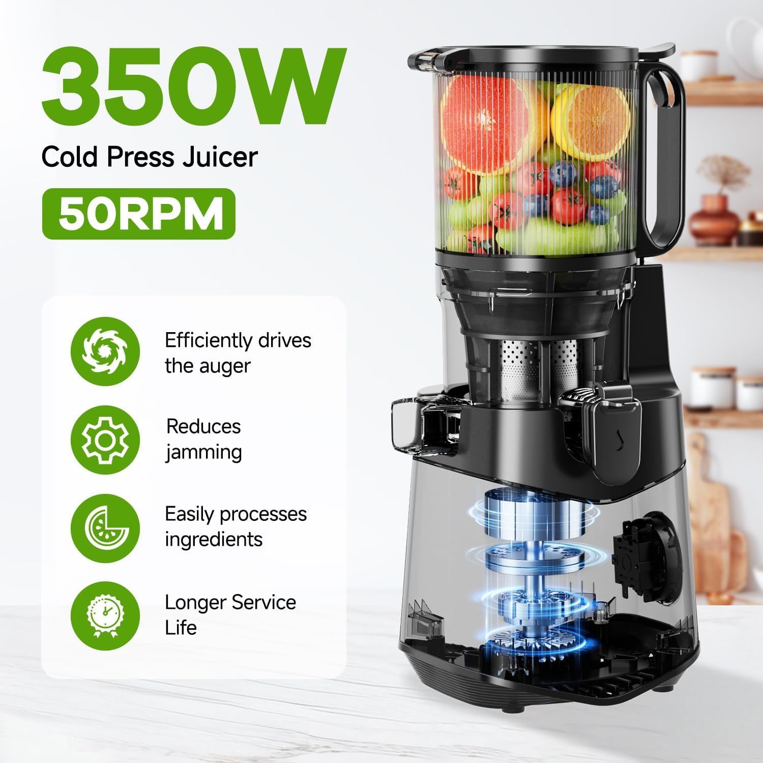 350W Cold Press Juicer Machine with Large 135mm Feed Chute for Fruits ...