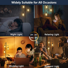 Collage of people in different settings with text indicating light modes: Night Light, Relaxing Light, Working Light, and Ambient Light.