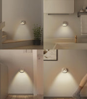 Collage of wall-mounted lights in various indoor settings