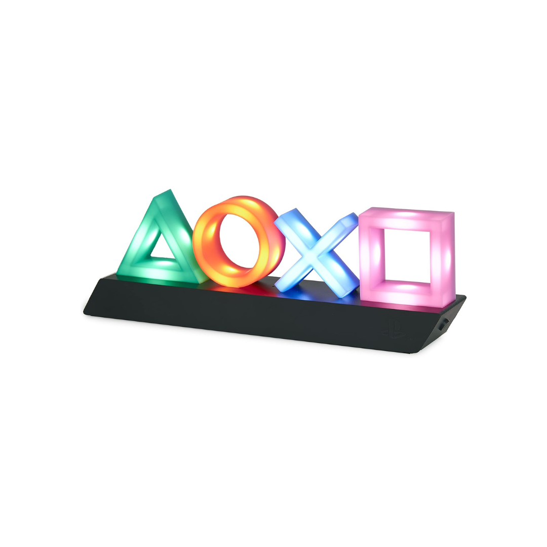 Colorful PlayStation controller symbol light on a white background