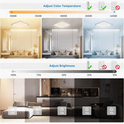 Control panel for adjusting color temperature and brightness in a living room setting.
