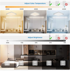 Control panel for adjusting color temperature and brightness in a living room setting.