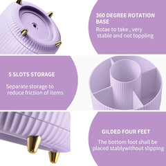 Purple 360° Rotating Makeup Organizer Brush and Desk Storage Container