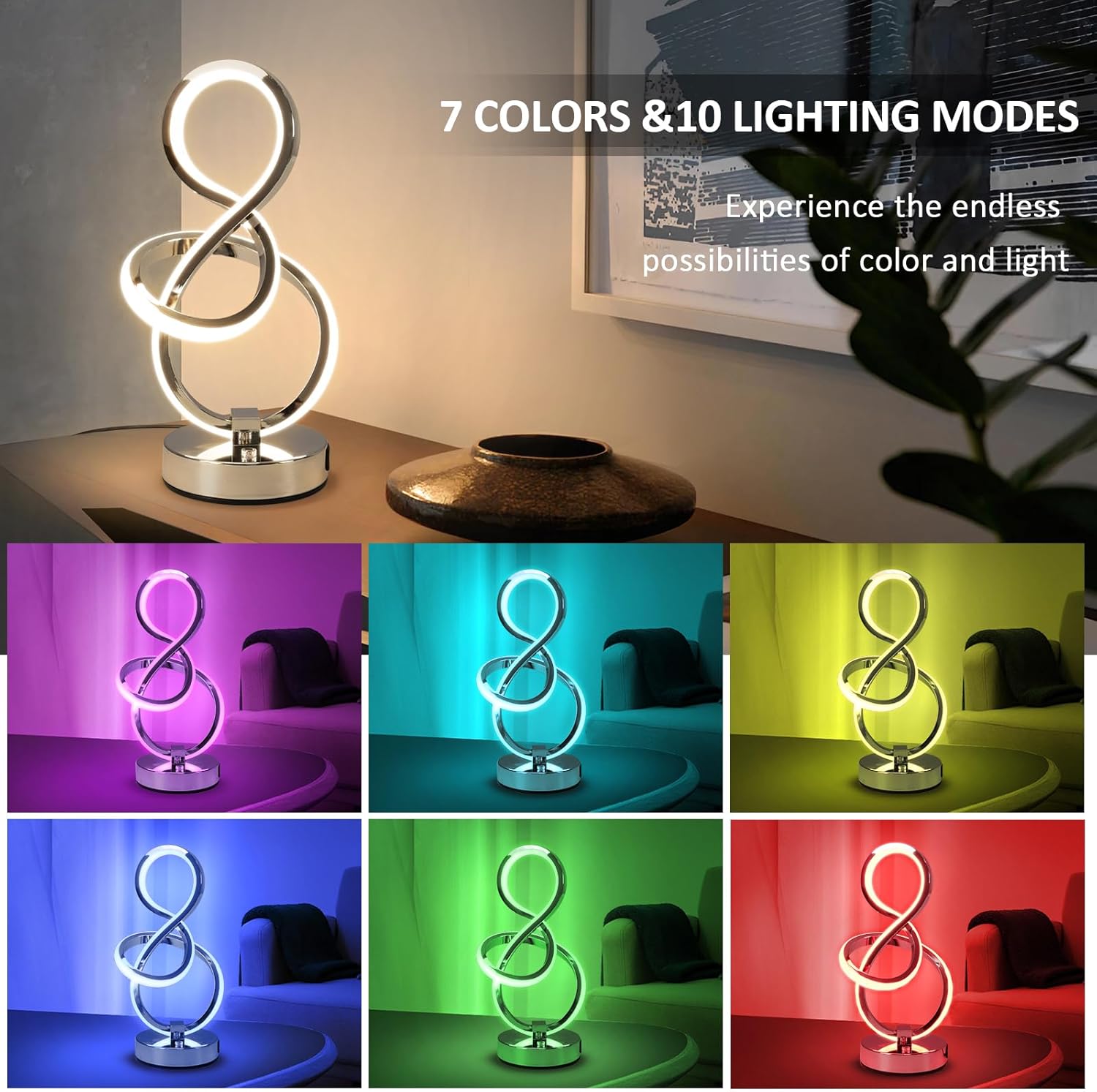 Decorative lamp with color-changing capabilities in a home setting