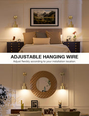 Decorative wall mirror with adjustable hanging wire in a modern interior setting.