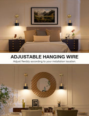Decorative wall mirror with adjustable hanging wire in a dining room setting.