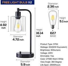 Desk lamp with dimensions and specifications on a white background