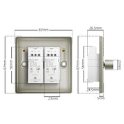 Dimensions of a door handle and lock mechanism on a white background