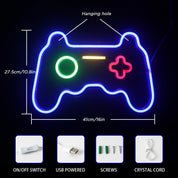 Dimmable Game Neon Sign - USB Powered Blue Gamepad LED Light with Switch for Bedroom Wall Decor, Gaming Room & Party