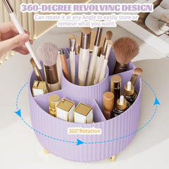 Purple 360° Rotating Makeup Organizer Brush and Desk Storage Container