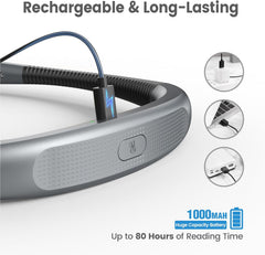 Electronic device with charging cable, labeled as rechargeable and long-lasting with 1000 mAh battery.