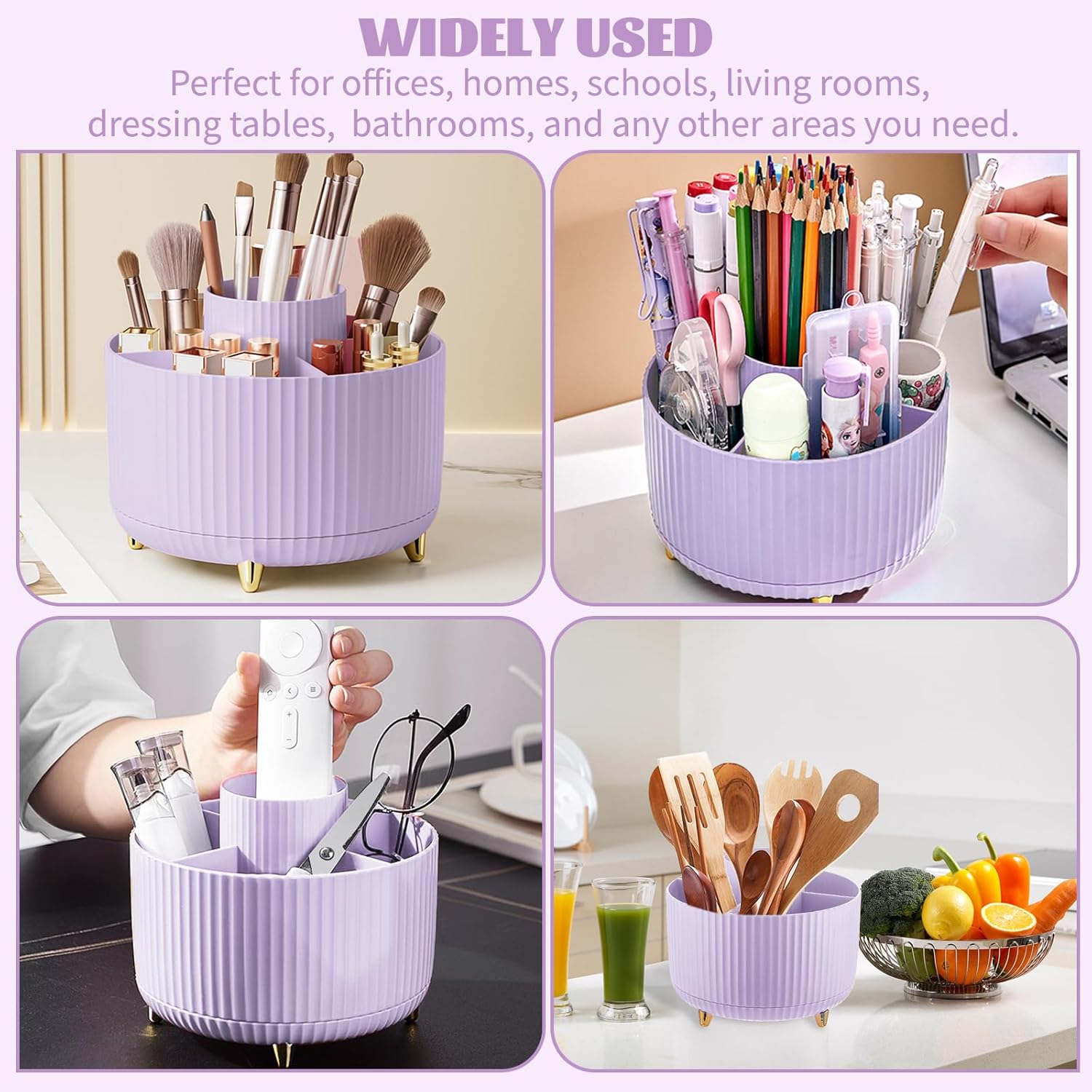Purple 360° Rotating Makeup Organizer Brush and Desk Storage Container