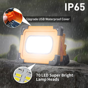 Flood light with USB waterproof cover and 70 LED lamp heads on a dark background