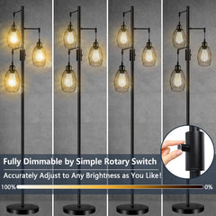 Floor lamp with glass shades and dimmer switch on a gray background