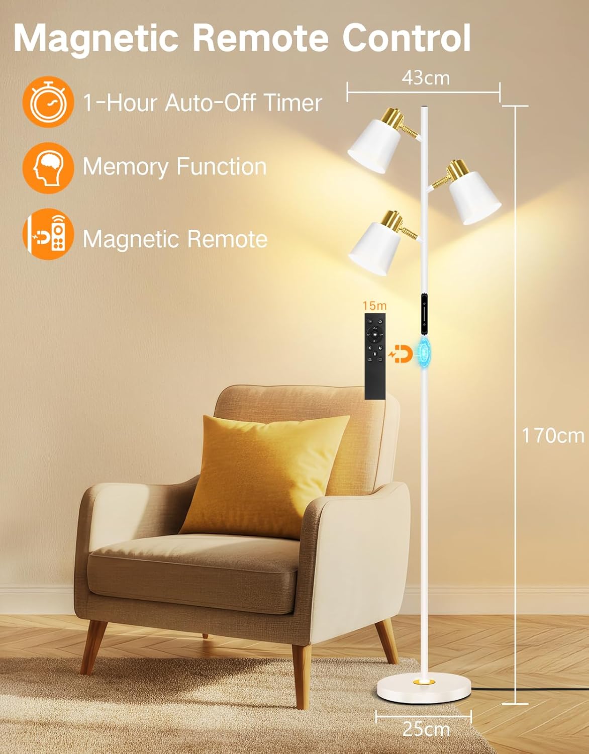 LED Tree Floor Lamp – Modern Dimmable Standing Light with Remote & Tou ...