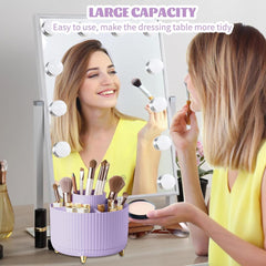 Purple 360° Rotating Makeup Organizer Brush and Desk Storage Container